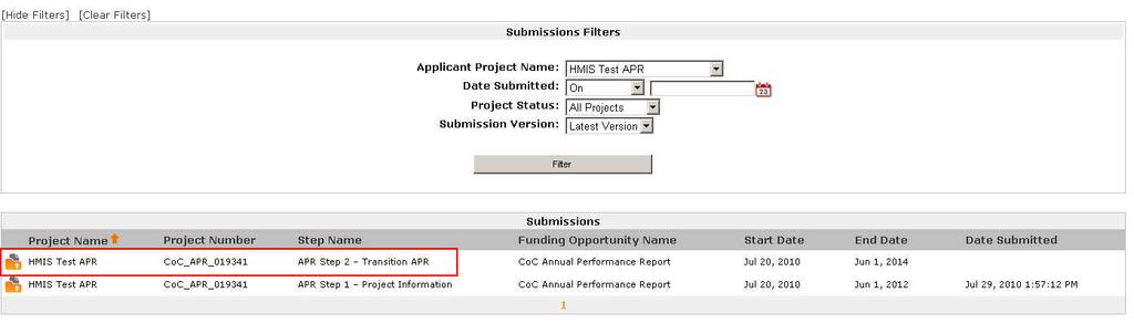 APR Step 2 Create Annual Performance Report Click on the APR Step 2 Icon for this Project Information