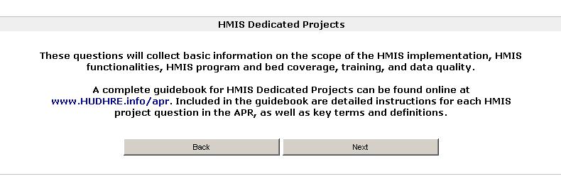 Specific Questions for HMIS Dedicated Projects