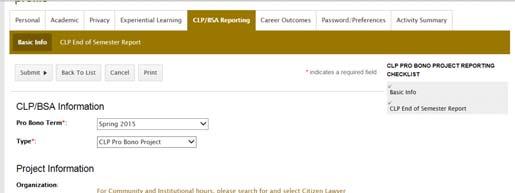 Do not use Add New button to create your own entry for a CLP Pro Bono Project Step 3: Project Information For