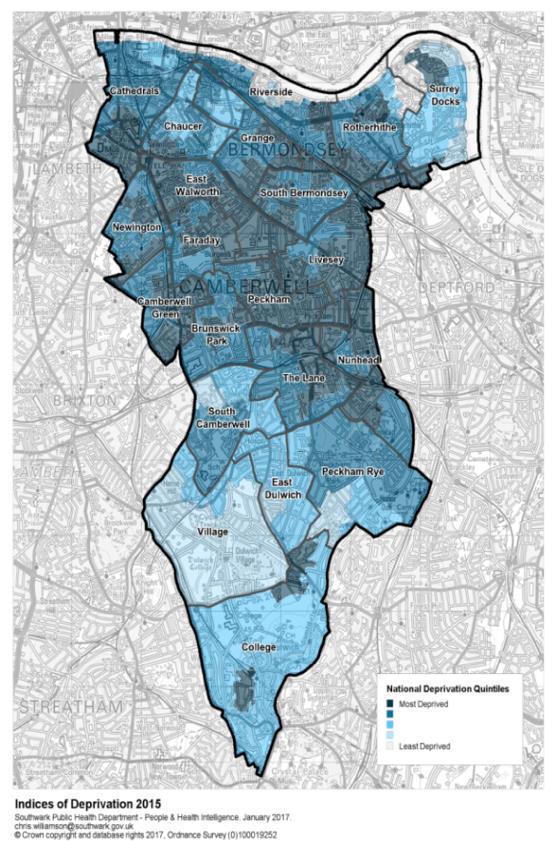 There is deprivation across the borough, with 38% in the highest quintile for deprivation nationally DEPRIVATION Deprivation has an important impact on health, as more deprived areas have higher