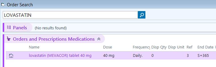 b. In the search box, type the name of the medication, and press Enter.