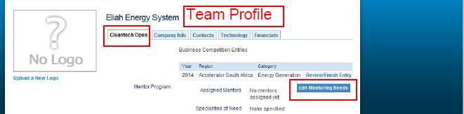 9.2. Select the Cleantech Open tab to view assignment of mentor(s) to your team. 9.3.