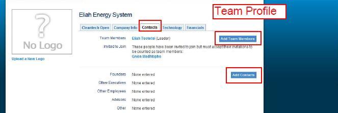 9.8. Select Contacts tab to view and add new team members and add contacts. 9.9. Click Add Team Members to list existing team members and add new team members as per section 7 above. 9.10.