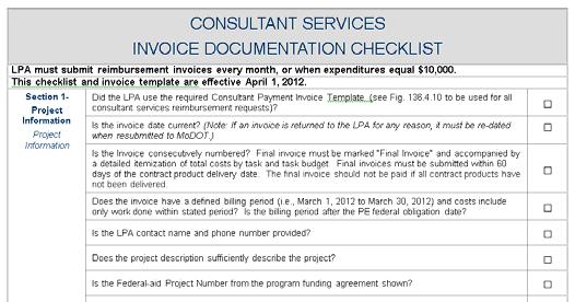 Reimbursement Requests for Consultant Work Must use invoice form in LPA Manual EPG Fig 136.4.