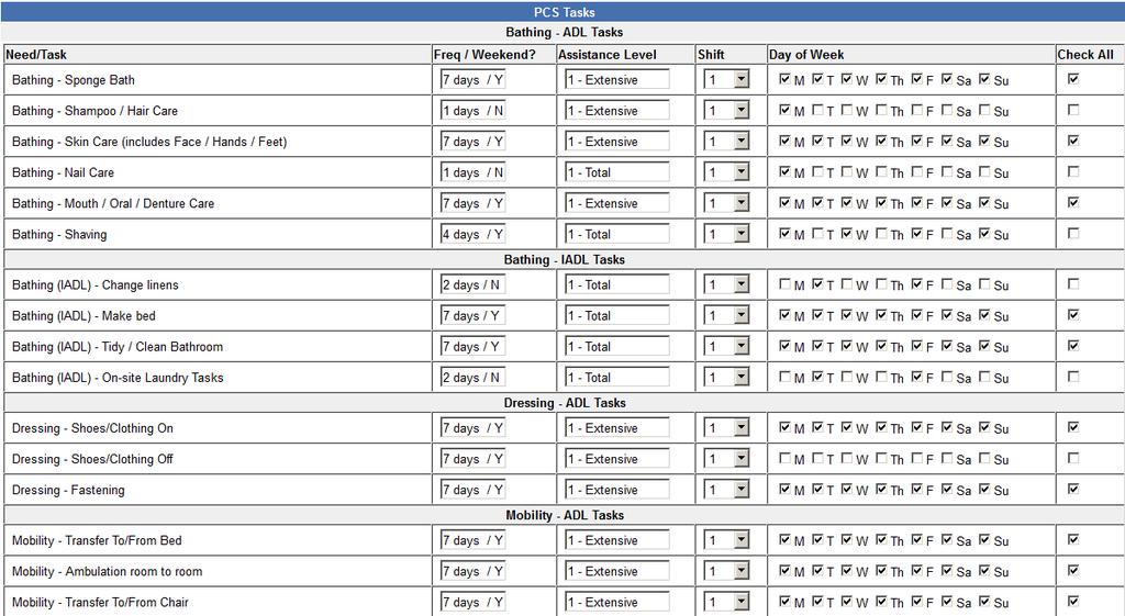 Task Schedule Functionality Select which days of the