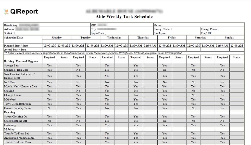 sheet based on entered schedules and tasks.