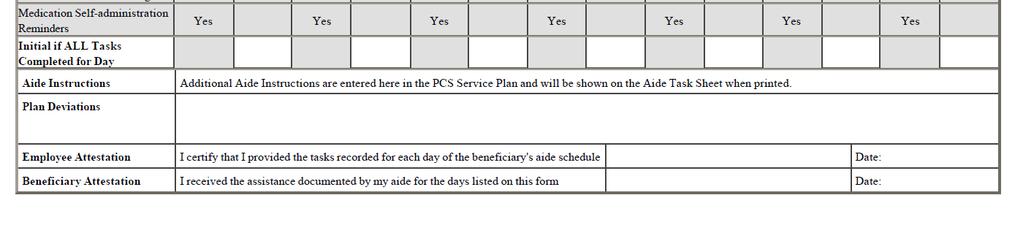 Weekly Aide Schedule Form (Bottom) Form is also designed to