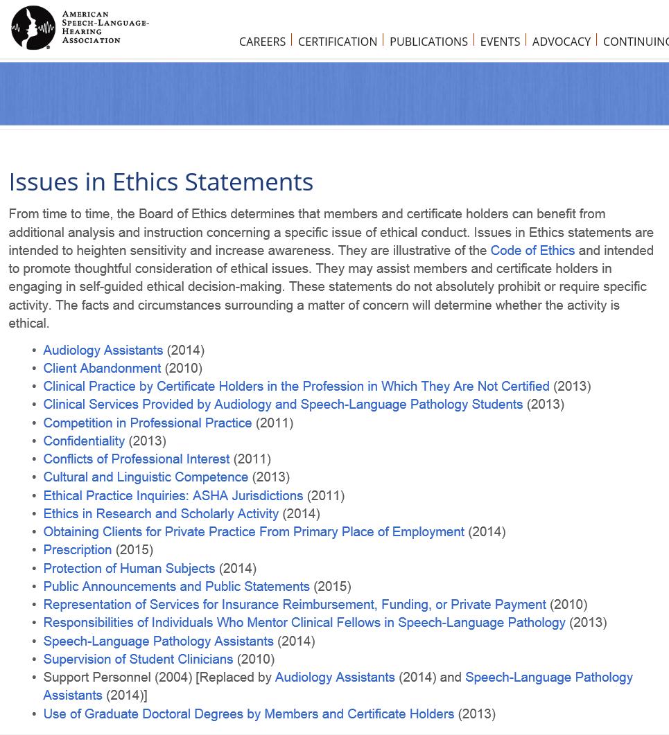 ASHA Ethics Resources Retrieved October 7,