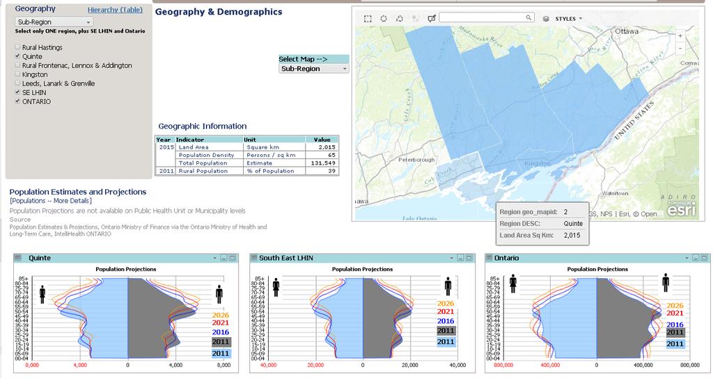 Interactive Sub-Region profiles developed by the South East LHIN include the following topics: South East LHIN Sub-Region Profiles Additional Detail available by scrolling down Geography &