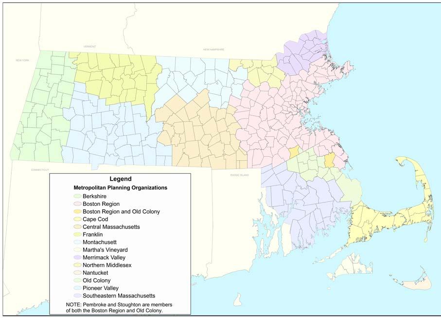 Figure 2-1 Massachusetts Metropolitan Planning Organizations Boundaries manent members of each MPO.