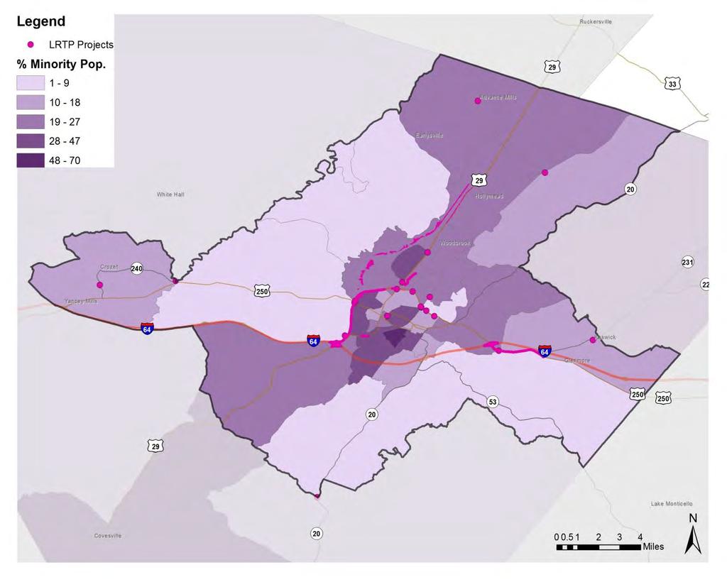 Charlottesville-Albemarle Metropolitan Planning Organization Race The percentage of the minority population for each census tract is shown in figure 2.