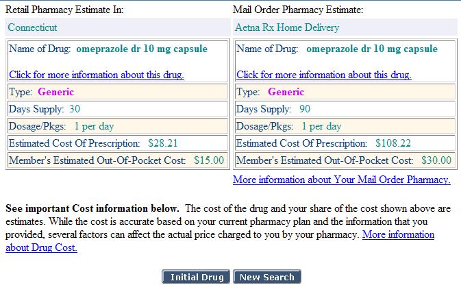 After selecting a generic medication, users view retail and mail-order costs but cannot compare them, sideby-side,