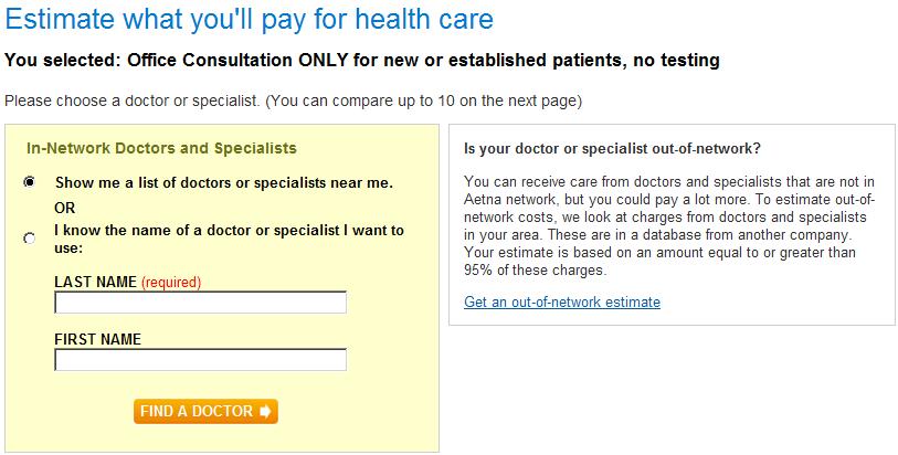 Compare Physician Costs Users can view