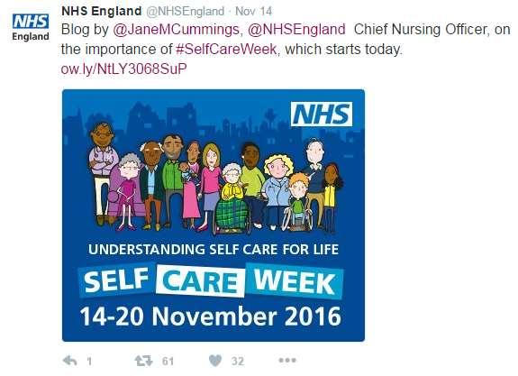 NHS England published a news article on Self Care Week with quotes from the Self Care