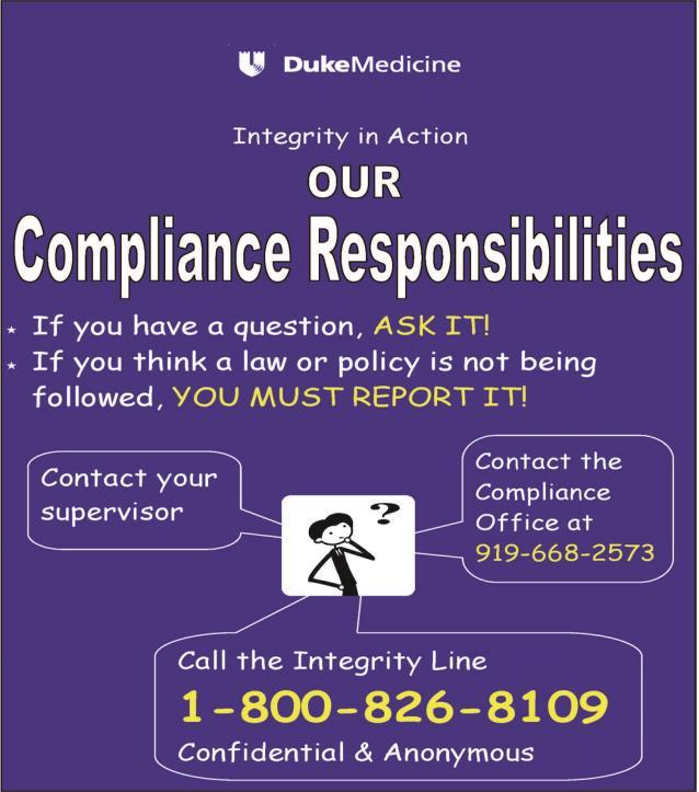 Reporting Compliance Concerns When you observe something you believe to be improper it is part of your compliance responsibilities to report your concerns immediately.