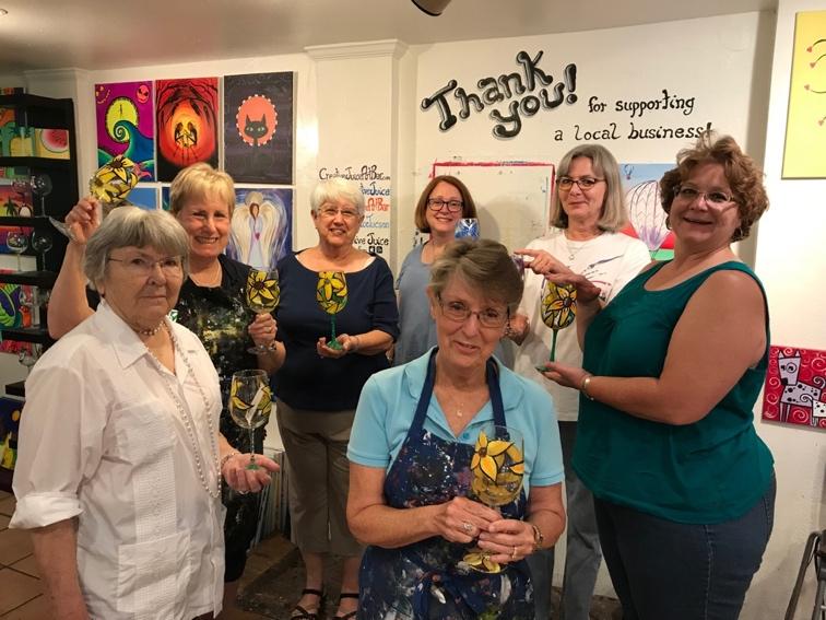 net Fundraiser Painting Night at Creative Juice Established 1958 Sisters met and enjoyed an evening of wine and painting wine glasses at Creative Juice on Saturday Oct. 21.