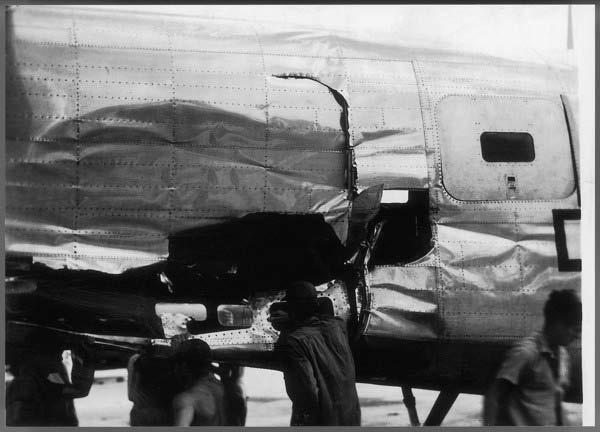 Lt. Strong's B-24 after mine crashed into fuselage over Chichi Jima