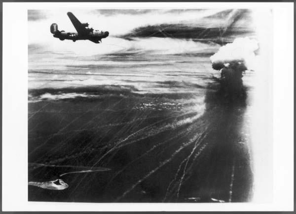 Agency 431st Squadron B-24 over Iwo Jima, phosphorus bomb bursts