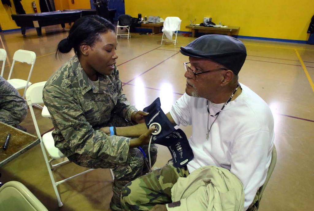 Armando Vasquez/Released) New Jersey Air National Guard 1st Lt. Crystal Green takes blood pressure from a displaced veteran at Stand Down of North Jersey, Oct. 12, 2013.