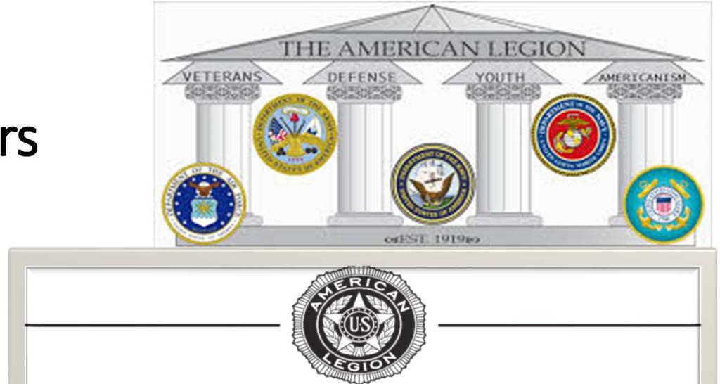 BSA Supports the American Legion Pillars Veteran Service & Rehabilitation Participate in veteran activities: Memorial Day, Veterans Day, Patriot Day ceremonies, Officer Installments, official