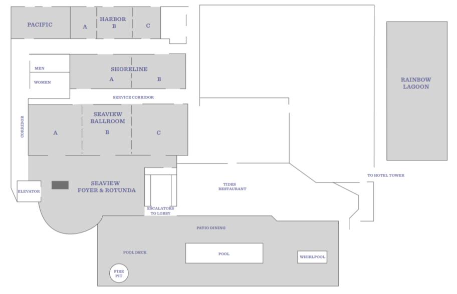 Maps for session and reception rooms at the Long Beach Hyatt Regency Lower