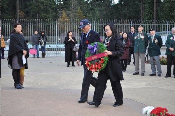 Korean War Veteran Warren Byrnell places wreath for the Korea Veterans Association of Canada A wreath was placed