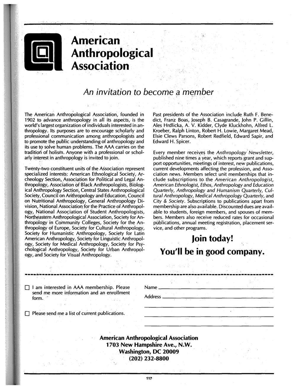 American Anthropological Association An invitation to become a member <~.