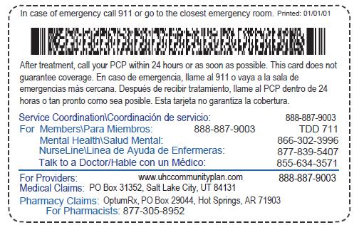 All relevant contact information will be on the back of the card for both medical