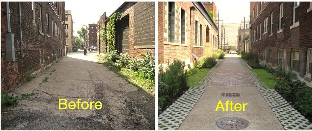 Before and after shots of the Midtown Green Alley project in Detroit Projects are approved on an ongoing basis and come about in a couple of ways: MEDC field staff works with communities to identify