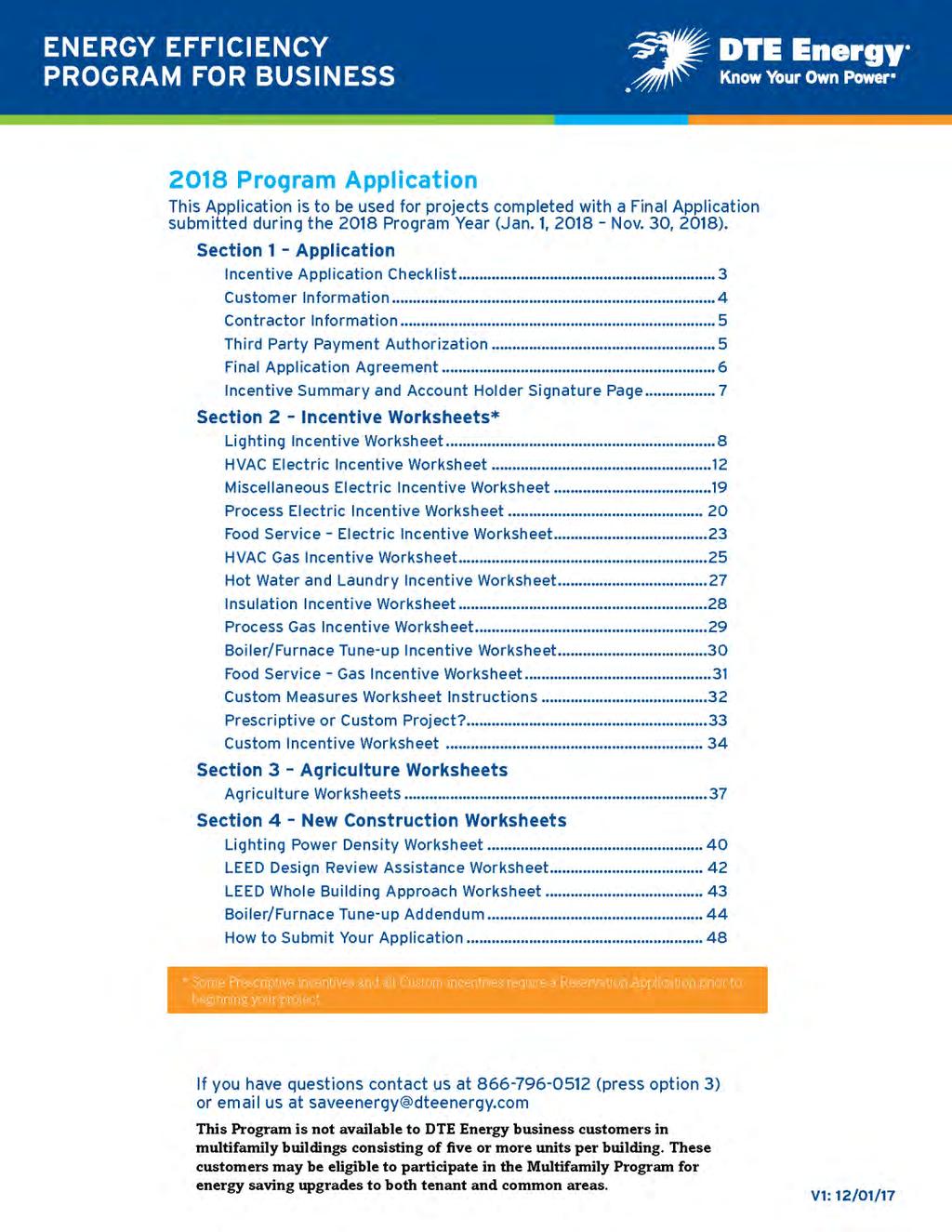 2018 Catalog & Applications 2018 Application Prescriptive & Custom measure worksheets Agriculture