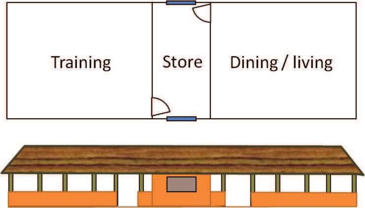 See the sketch of the planned classroom store and dining/living area.