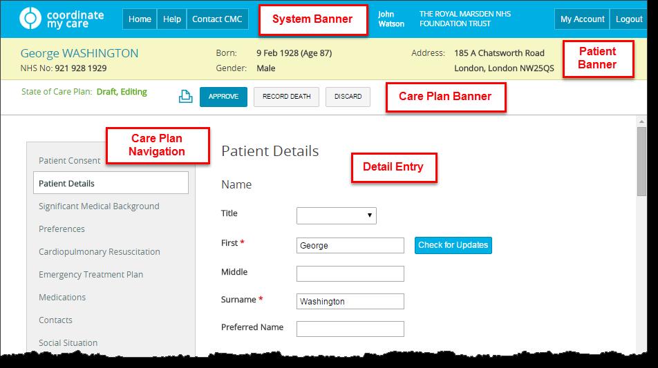 The system banner is available on every CMC system screen and provides a means of returning to the home screen or logging out at any time.