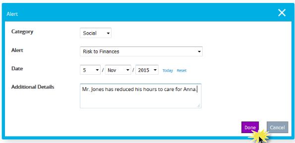 Select Risk to Finances and then Today to set the date.