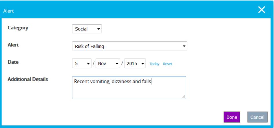 Select Category as Social. Set Alert as Risk of Falling.