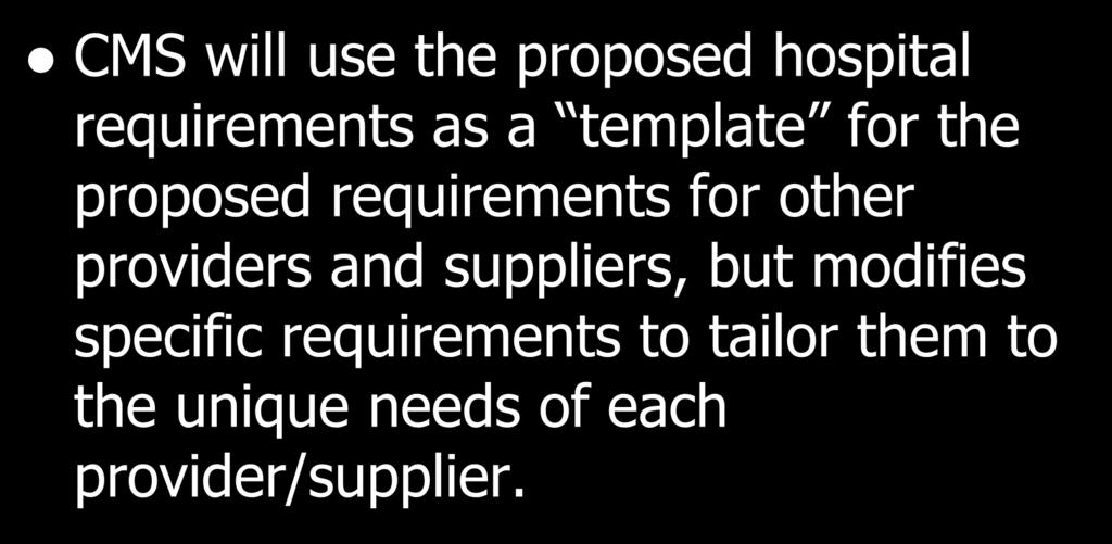 CMS will use the proposed hospital requirements as a template for the proposed requirements for other providers