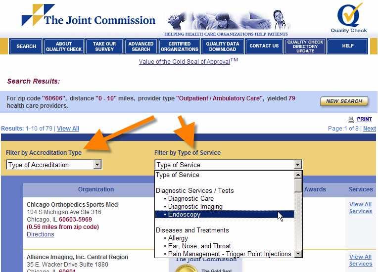 .8: Network with Joint Commission-accredited ASCs Website search function (www.qualitycheck.