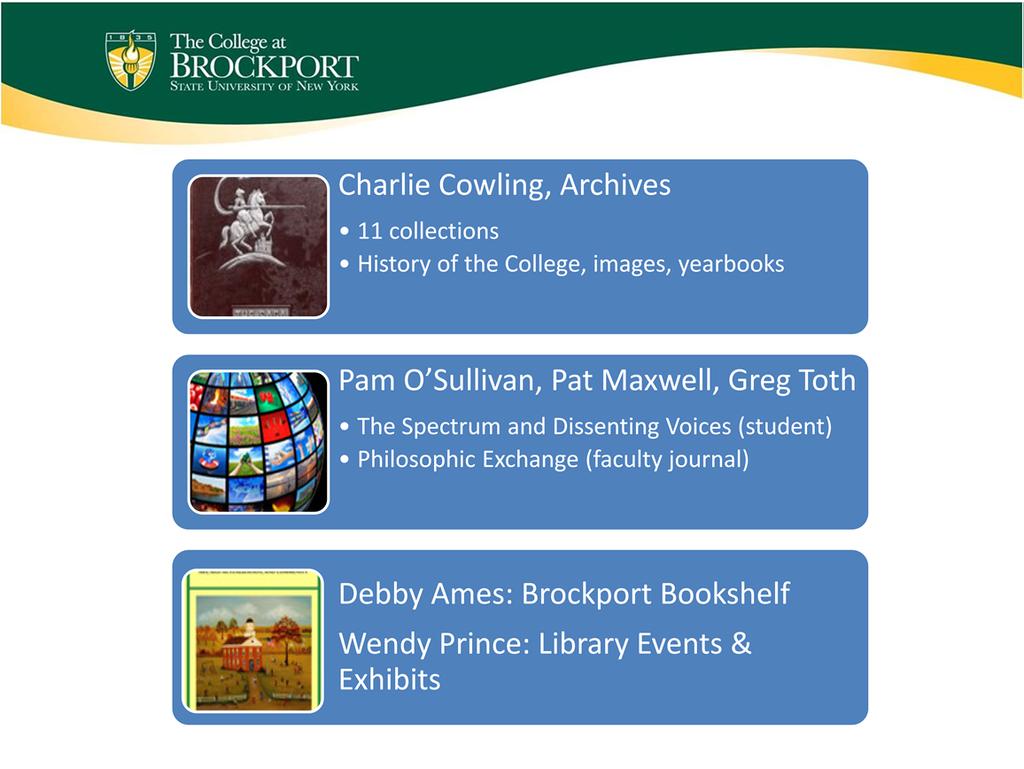 Charlie Cowling, our College Archivist is the most active supporter of Digital Commons. He administers 11 collections in the Archives and Special Collections communities.
