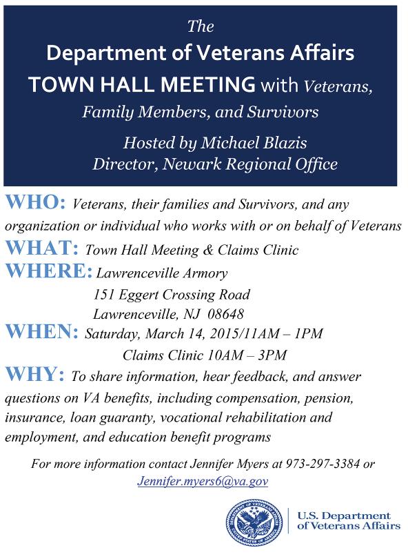 NJDMAVA VETERANS OUTREACH CAMPAIGN A DMAVA VSO will be present at each event to assist any veteran March 14 VA Town Hall Meeting: 11 a.m.