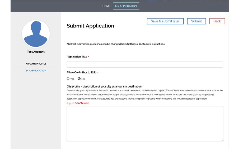 7.2.2 STEP 2: FILLING IN THE APPLICATION FORM Here you will enter your submission into a