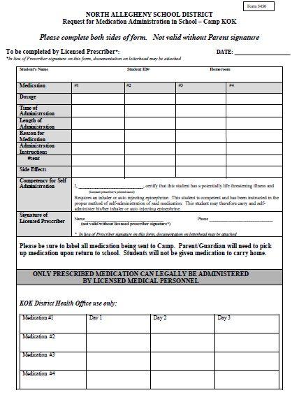 Medication Form (page 1) This form can be obtained from