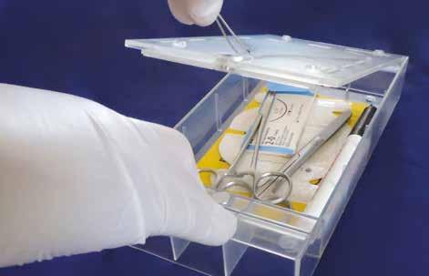 The WireSafe contains the equipment required to complete a central line insertion after the guidewire is normally removed: suture, suture holder, forceps and dressing.