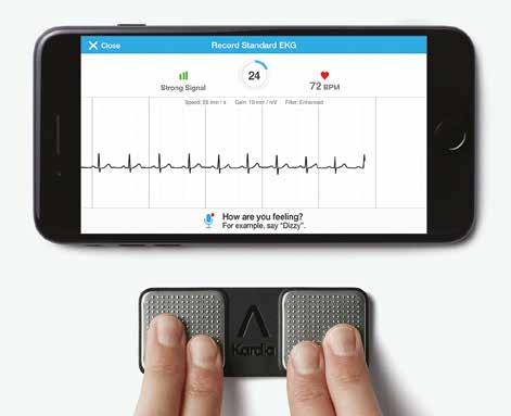 AliveCor s Kardia captures ECG recordings of the heart using FDA-cleared machine algorithms in 30 seconds, anytime, anywhere; providing instant feedback.