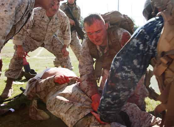 Exploding fireballs and corpsmen screaming from the top of their lungs set the scene as Marines and sailors took part in the first Operational Medical Symposium here Oct.