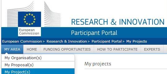 Participant Portal (PP): "The entry point for submission" Project Reports Researchers' Declarations for