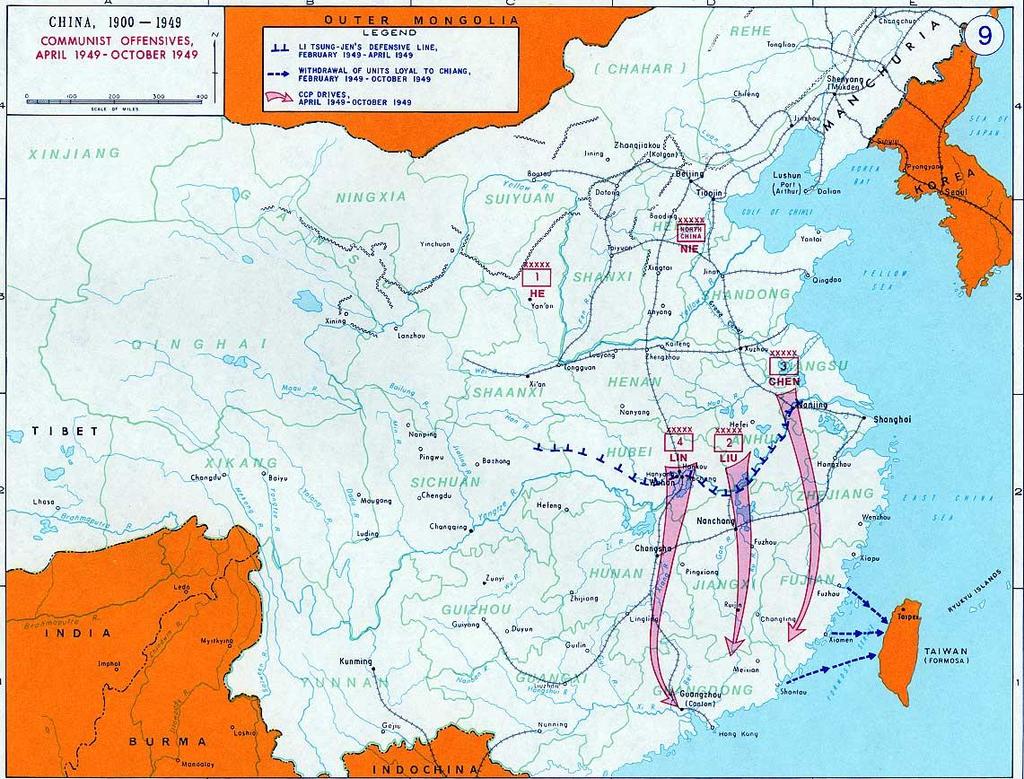 The Chinese Civil War This map shows the final push by Chinese Communist forces against Chiang s Nationalist armies Nationalists and Communists had fought