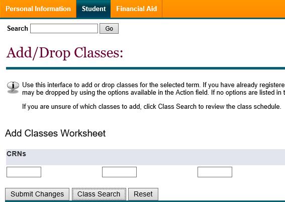 2- Lookup classes to register: To search for classes, you can click on