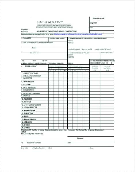 INITIAL PROJECT WORK FORCE REPORT FORM AA-201