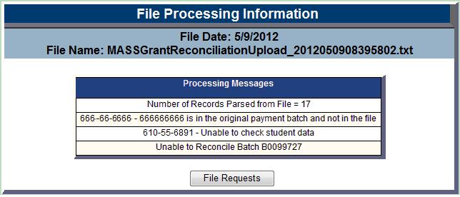 7. The File Request screen is displayed. Refresh the screen until the file has completed processing; indicated by a Down Arrow icon in the Download column.