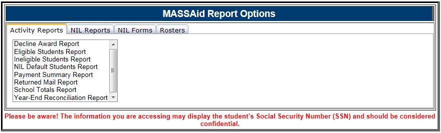 MASSAid 1 Reports MASSAid provides a variety of reports and letters.