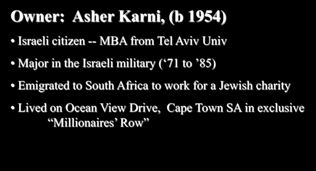 -- MBA from Tel Aviv Univ Major in the Israeli